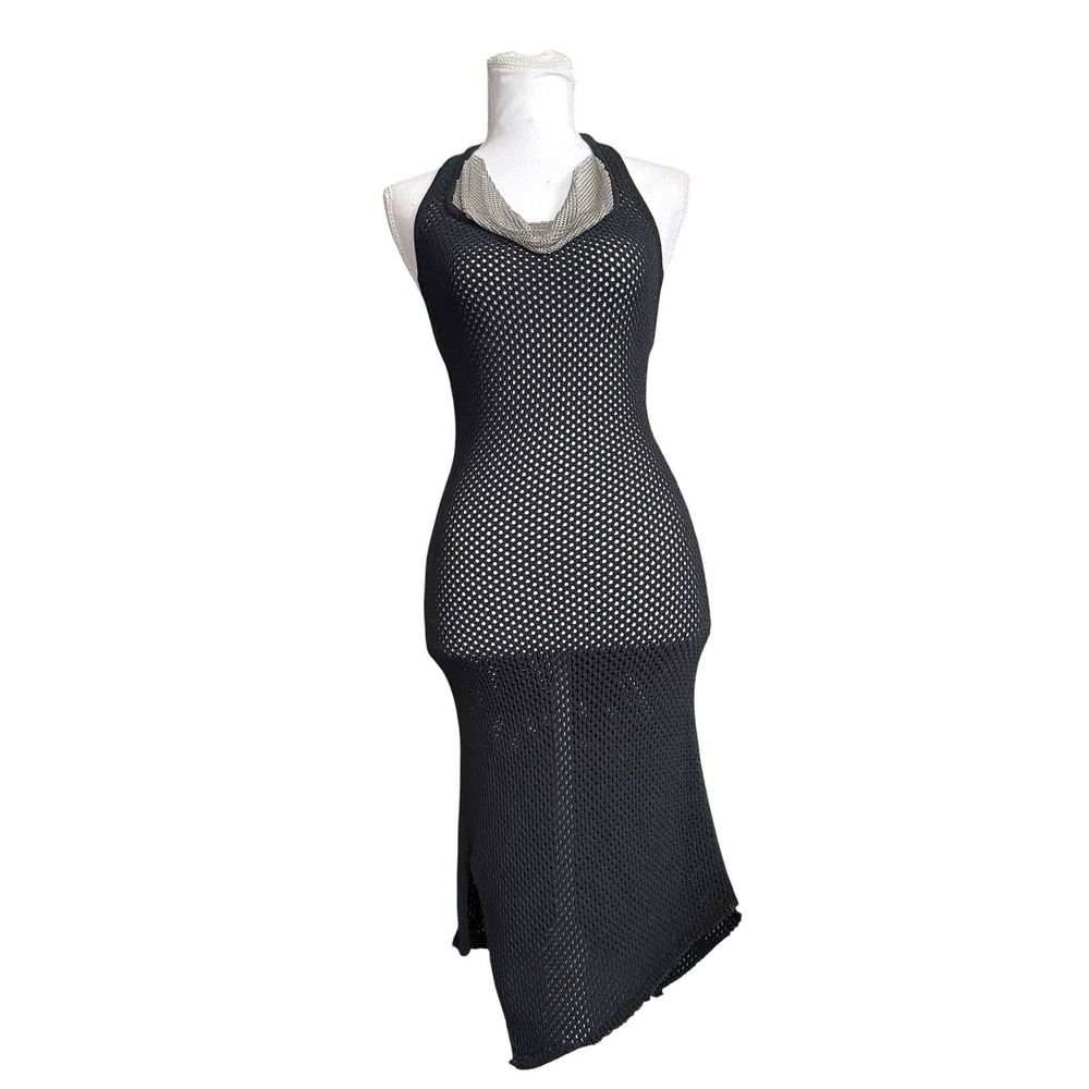 Aya Muse Deodar Knitted Sheer Dress Chain Link Swim Cover Up Resortcore FLAWED S - Picture 8 of 16